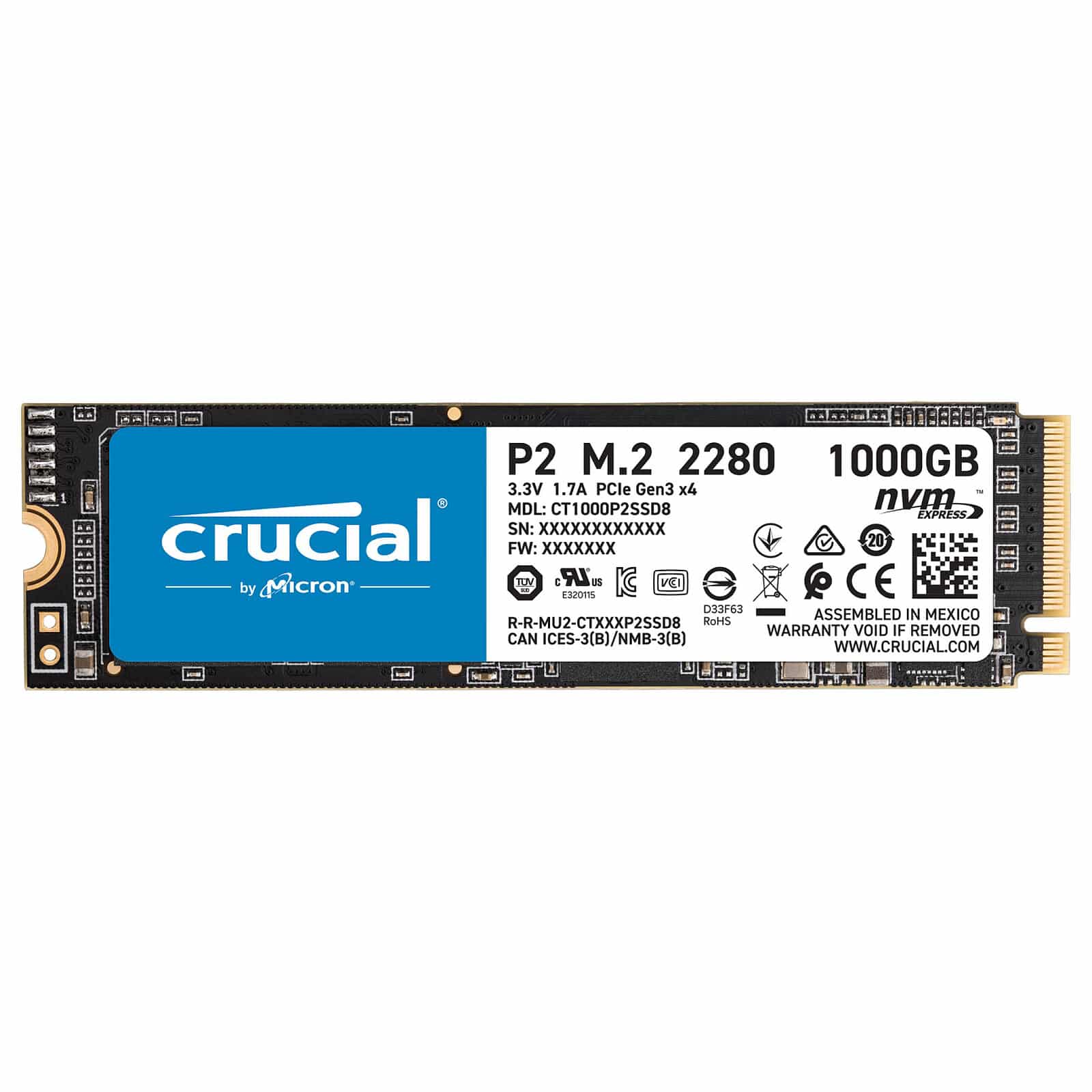Disque Dur Crucial 1 To -SSD P2 M.2 PCIe NVMe (CT1000P2SSD8) Connecto.ma